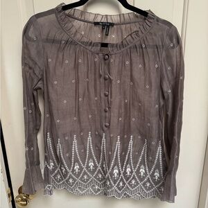 Nic + Zoe Sheer Long Sleeve Embroidered Top